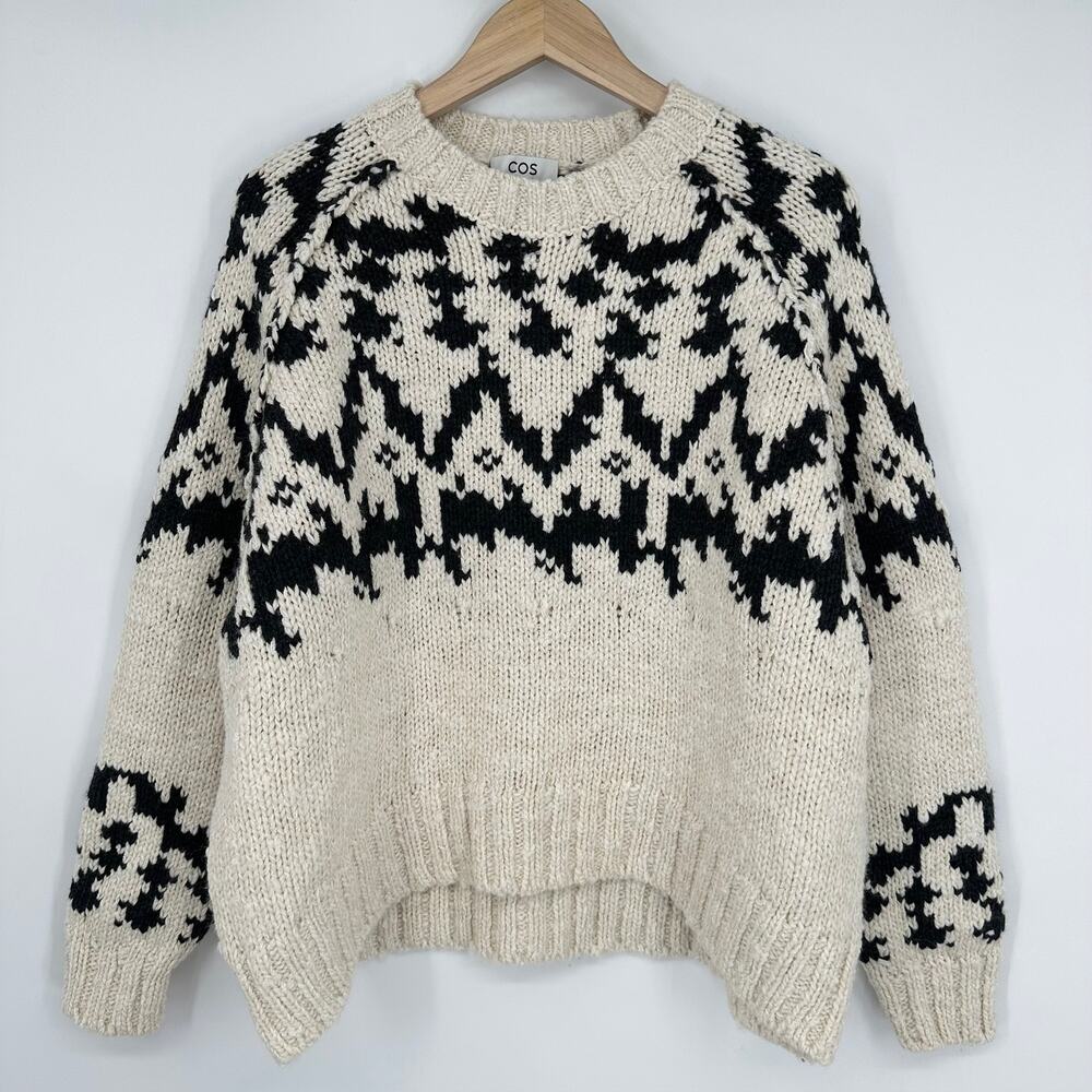 COS Fair Isle Wool Blend Crew Neck Sweater Chunky Knit Oversized Preppy Classic - Picture 5 of 16